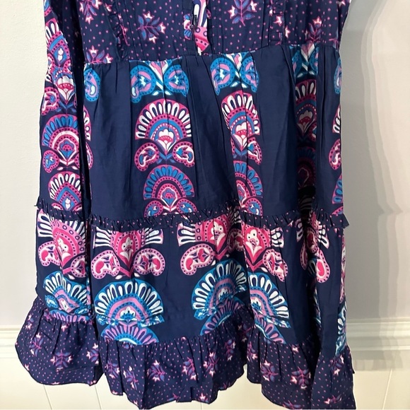 Caroline Constas Women’s Navy Blue Ruffle Sleeve Half Moon Print Dress Sz S NWT - Picture 4 of 12